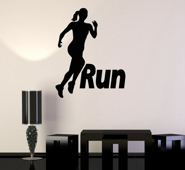 Vinyl Wall Stickers Run Running Girl Woman Sport Motivation Decal Mural Unique Gift (187ig)
