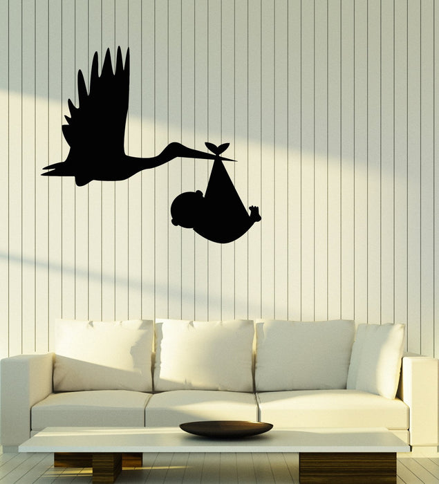 Vinyl Wall Decal Cartoon Bird Stork With Baby Room Decor Stickers (2719ig)