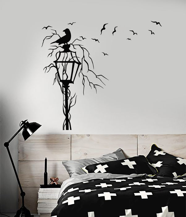 Vinyl Wall Decal Gothic Style Street Lamp Flock Of Birds Raven Stickers (3458ig)