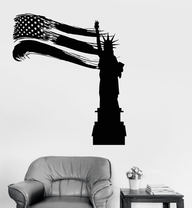 Vinyl Wall Decal Statue of Liberty USA Flag United States Stickers Unique Gift (ig3448)