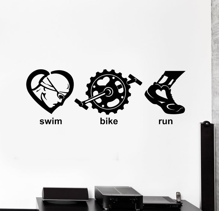 Vinyl Wall Decal Triathlon Swim Bike Run Sports Art Decor Stickers Mural Unique Gift (ig4946)