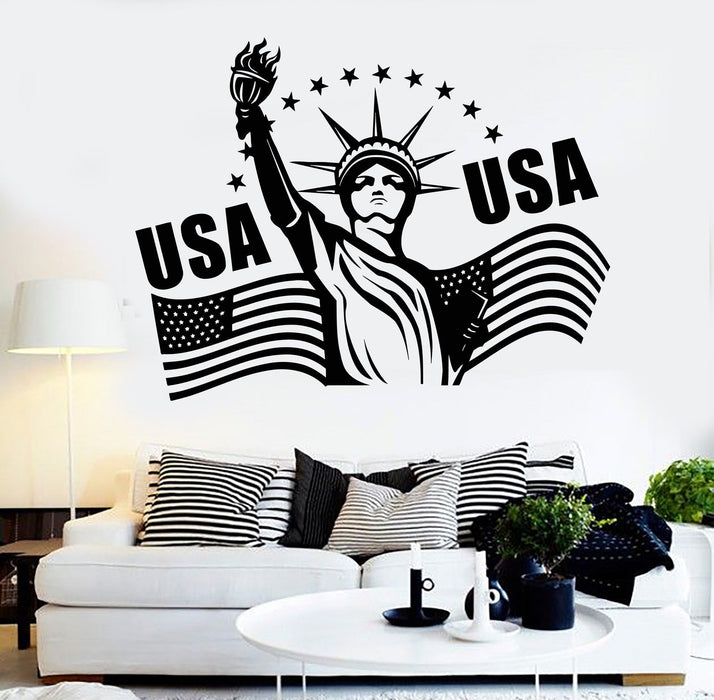 Vinyl Wall Decal Statue of Liberty USA American Flag Stickers Unique Gift (283ig)