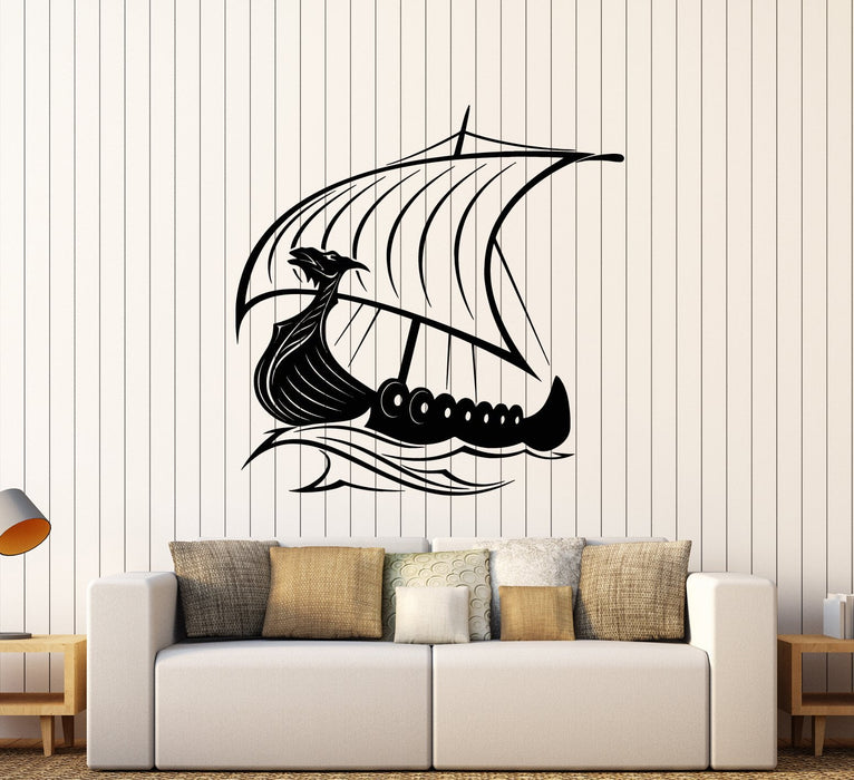 Vinyl Wall Decal Viking Ship Sailors Sea Waves Stickers (2390ig)