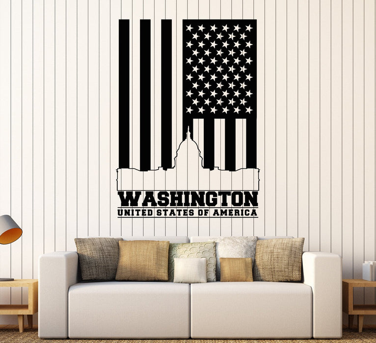 Vinyl Wall Decal Washington United States America Flag Stickers Unique Gift (917ig)