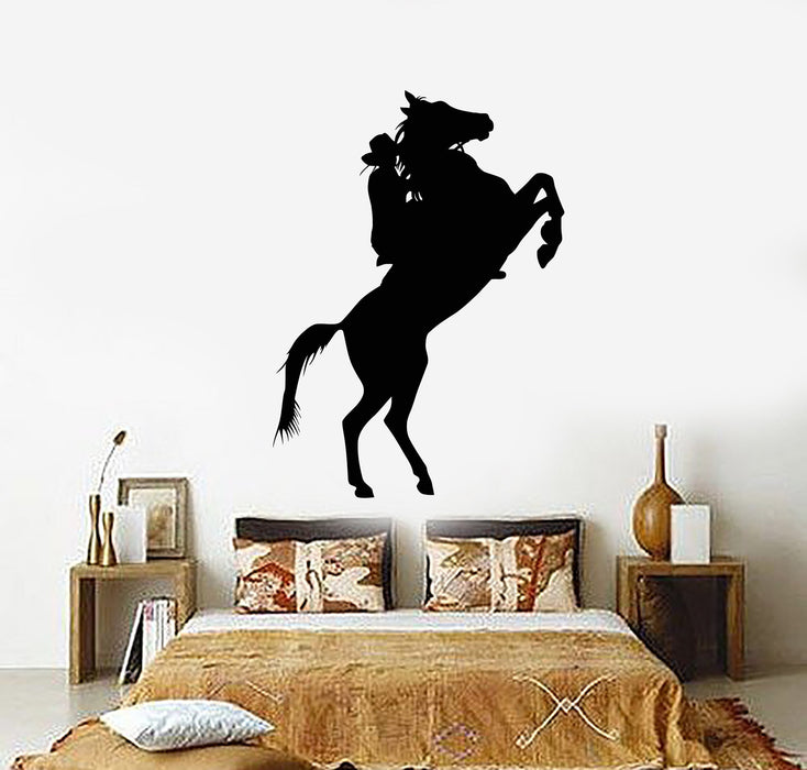 Vinyl Wall Decal Western Movie Cowboy On Horse Stickers (2238ig)