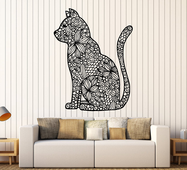Vinyl Wall Decal Abstract Cat Pet Flower Pattern Stickers Unique Gift (1925ig)