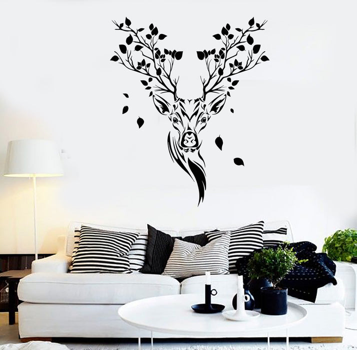 Vinyl Wall Decal Ethnic Forest Deer Head Tree Branch Branch Nature Stickers (2518ig)