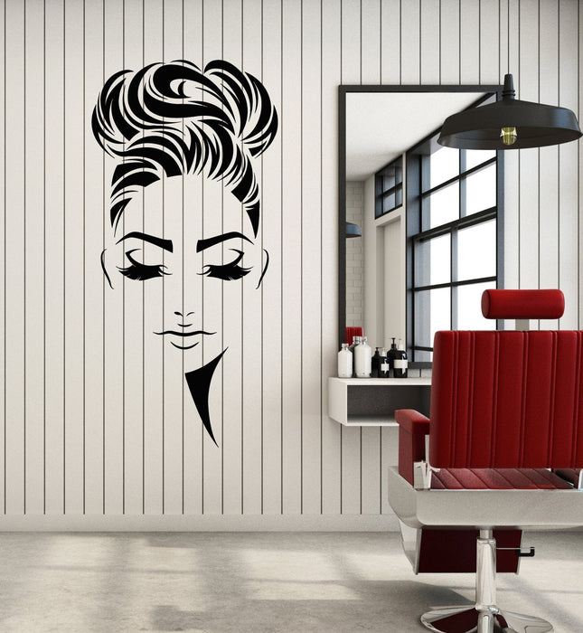 Vinyl Wall Decal Beauty Hair Salon Hairstyle Girl Face Makeup Stickers (2513ig)