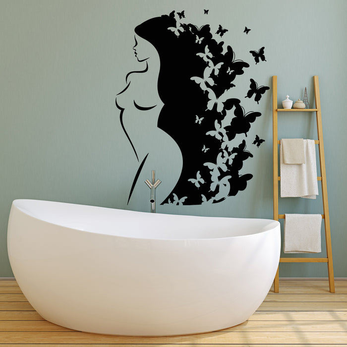 Vinyl Wall Decal Naked Abstract Girl Long Hair Butterfly Art Decor Stickers Unique Gift (2043ig)