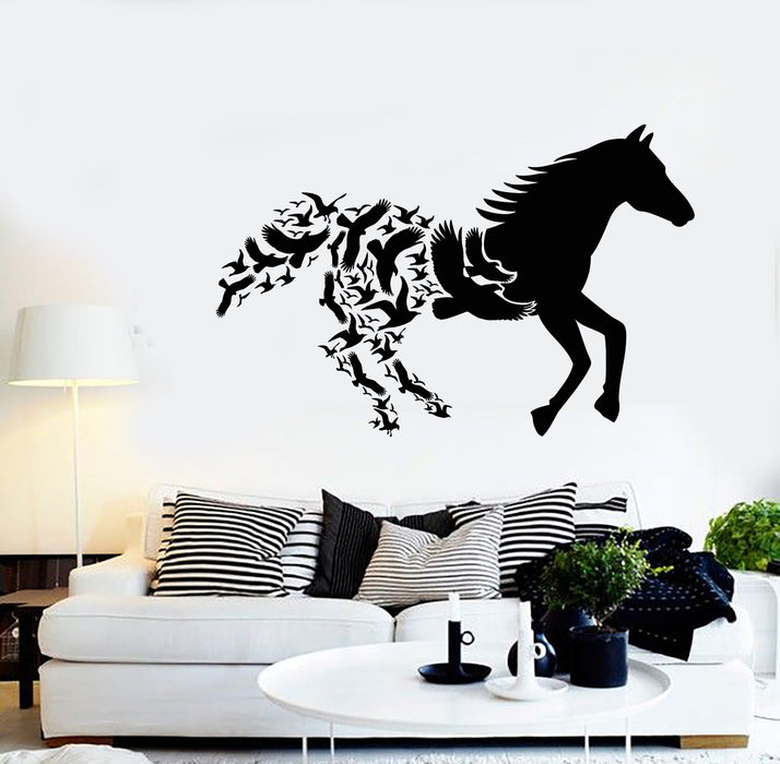 Vinyl Wall Decal Abstract Animals Galloping Horse Racing Birds Stickers Unique Gift (2061ig)