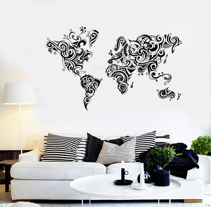 Vinyl Wall Decal Abstract World Map Room Decoration Stickers Unique Gift (1468ig)