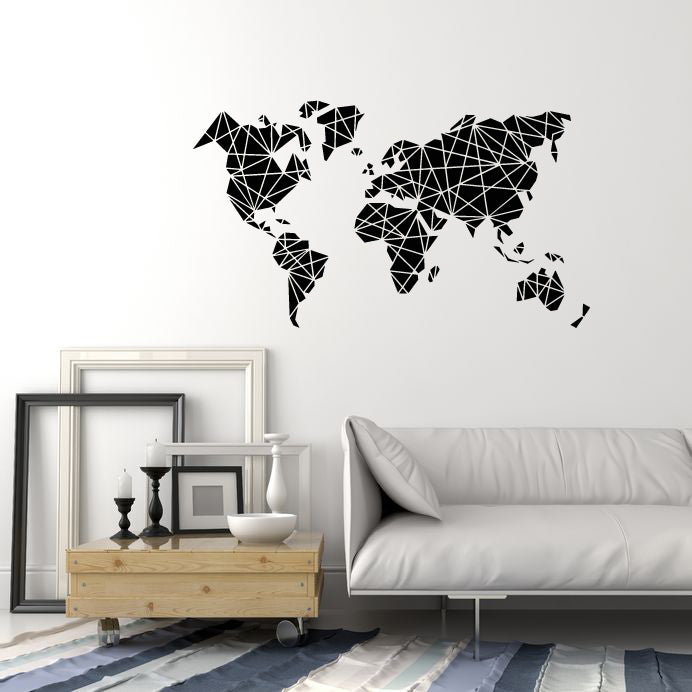 Vinyl Wall Decal Abstract World Map Polygonal Living Room Stickers (3670ig)