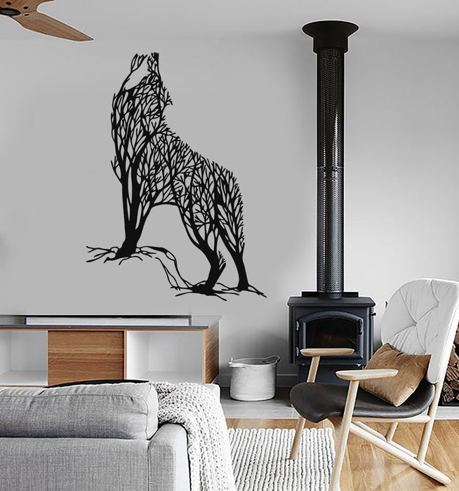 Vinyl Wall Decal Abstract Tree Wild Howling Wolf Predator Animal Stickers (2613ig)