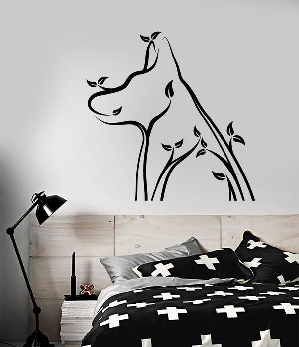 Vinyl Wall Decal Abstract Silhouette Branches Leaves Dog Wolf Stickers (2543ig)