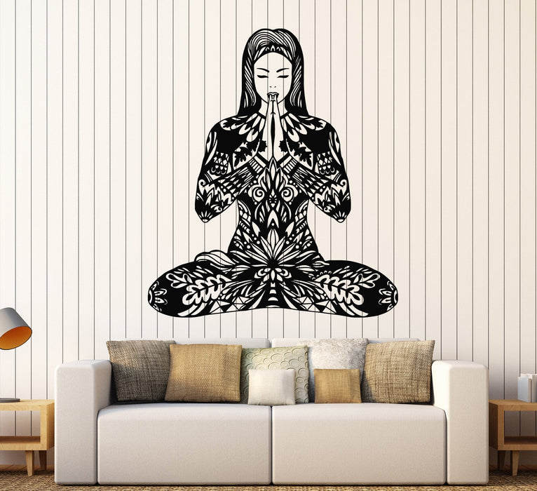 Vinyl Wall Decal Abstract Yoga Girl Pose of Lotus Meditation Stickers Unique Gift (1927ig)