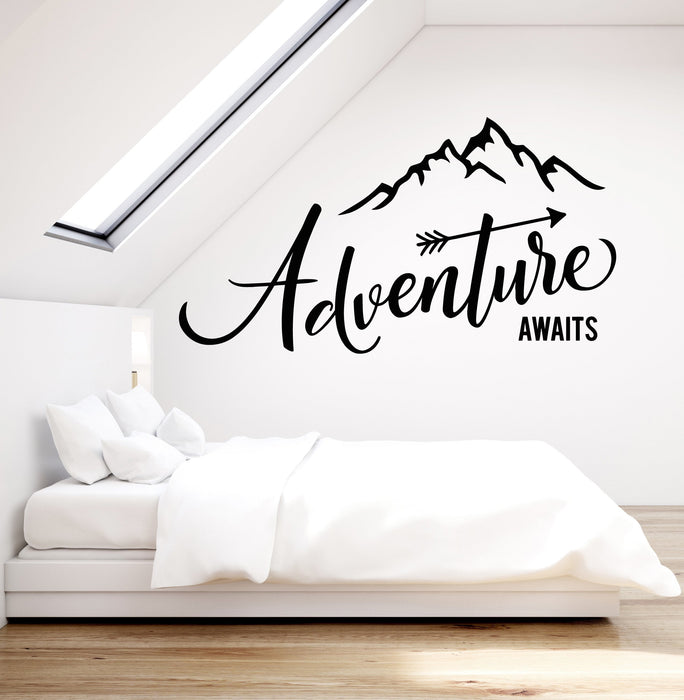 Vinyl Wall Decal Adventure Awaits Motivation Quote Mountains For Traveler Stickers (2863ig)