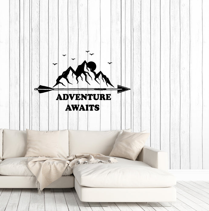 Vinyl Wall Decal Adventure Awaits Quote Travel Mountains Landscape Stickers (3898ig)