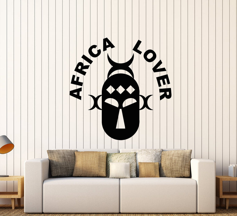Vinyl Wall Decal Africa Lover Words Logotype African Ancient Ethnic Mask Stickers (2927ig)