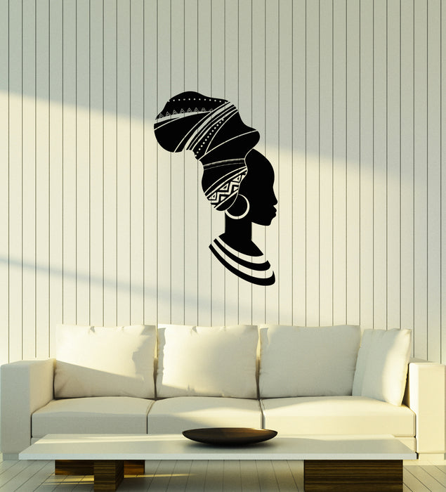 Autocollant mural en vinyle pour fille de style ethnique africain natif en turban (3838ig)