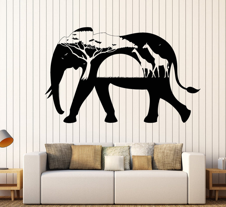 Vinyl Wall Decal African Animals Elephant Giraffe Nature Stickers Unique Gift (1535ig)
