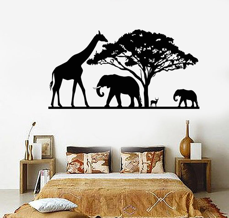 Vinyl Wall Decal African Nature Landscapes Animals Elephant Giraffe Stickers Unique Gift (1702ig)