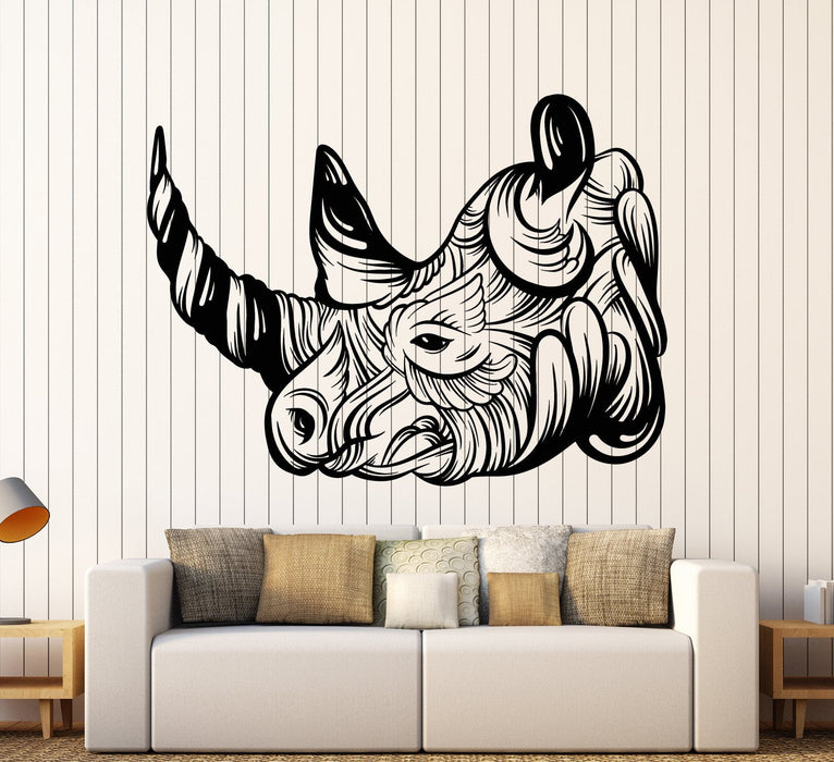 Vinyl Wall Decal Abstract African Animal Head Rhinoceros Horn Stickers Unique Gift (1842ig)