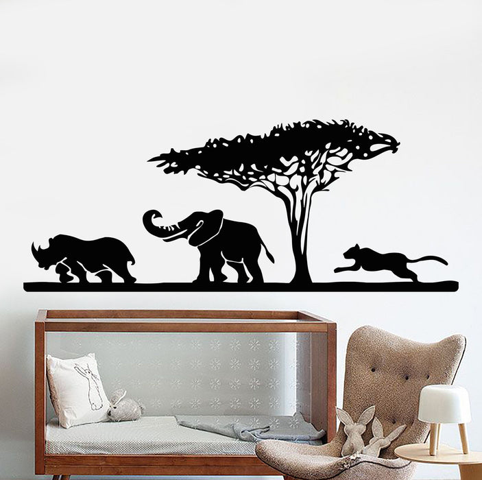 Vinyl Wall Decal African Elephant Animals Rhino Leopard Safari Stickers Unique Gift (920ig)