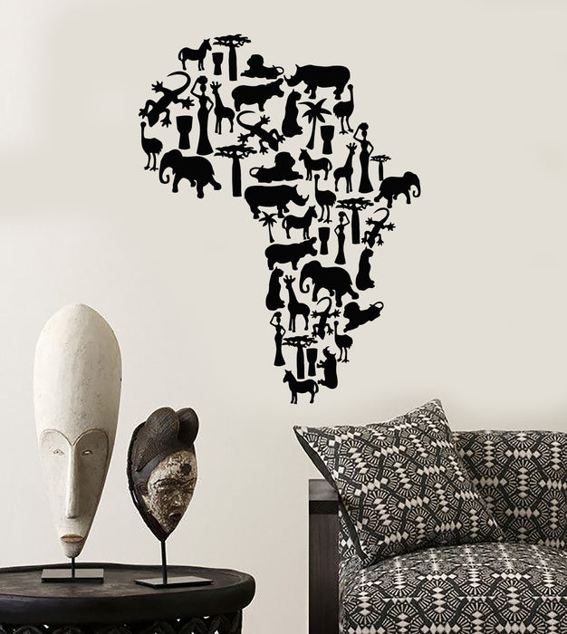 Vinyl Wall Decal Africa Continent Animals Map Nature Stickers (3442ig)
