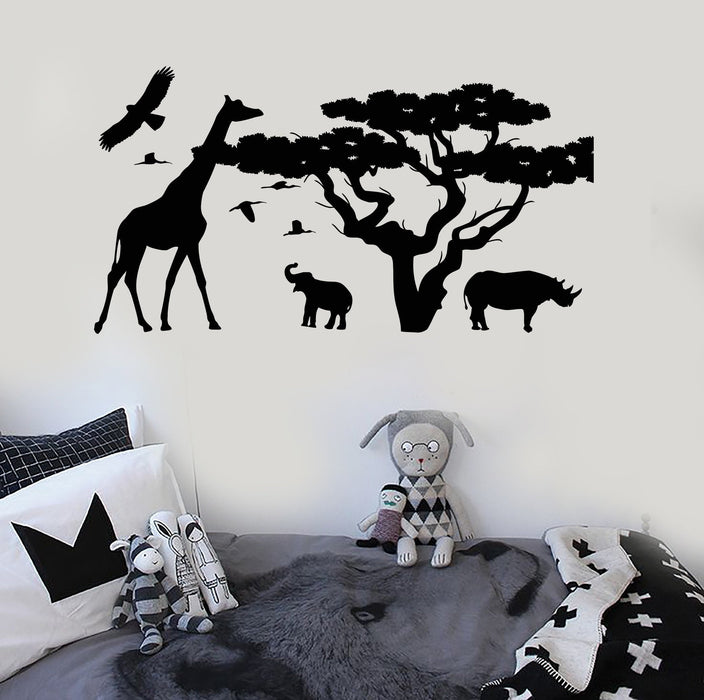 Vinyl Wall Decal African Animals Tree Nature Kids Room Stickers Unique Gift (ig3911)