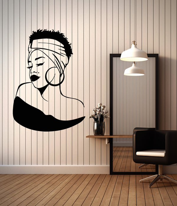 Vinyl Wall Decal African Beautiful Girl Hairstyle Face Stickers (3588ig)