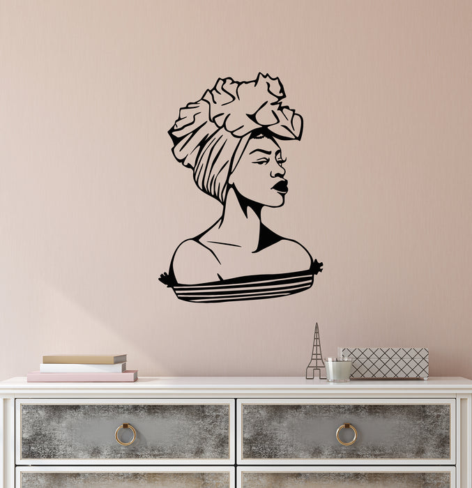 Vinyl Wall Decal African Beautiful Fashion Turban Woman Girl Face Stickers (3914ig)