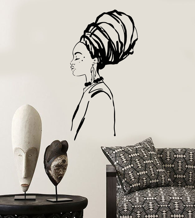 Vinyl Wall Decal African Girl Native Black Woman Turban Stickers Unique Gift (1370ig)