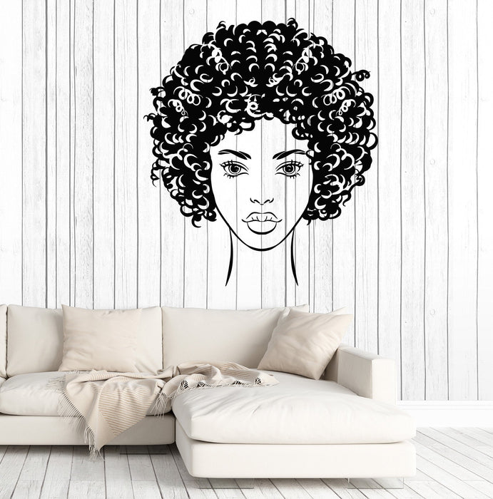 Autocollant mural en vinyle pour salon de coiffure afro, boucles de fille noire africaine, cadeau unique (1383ig)