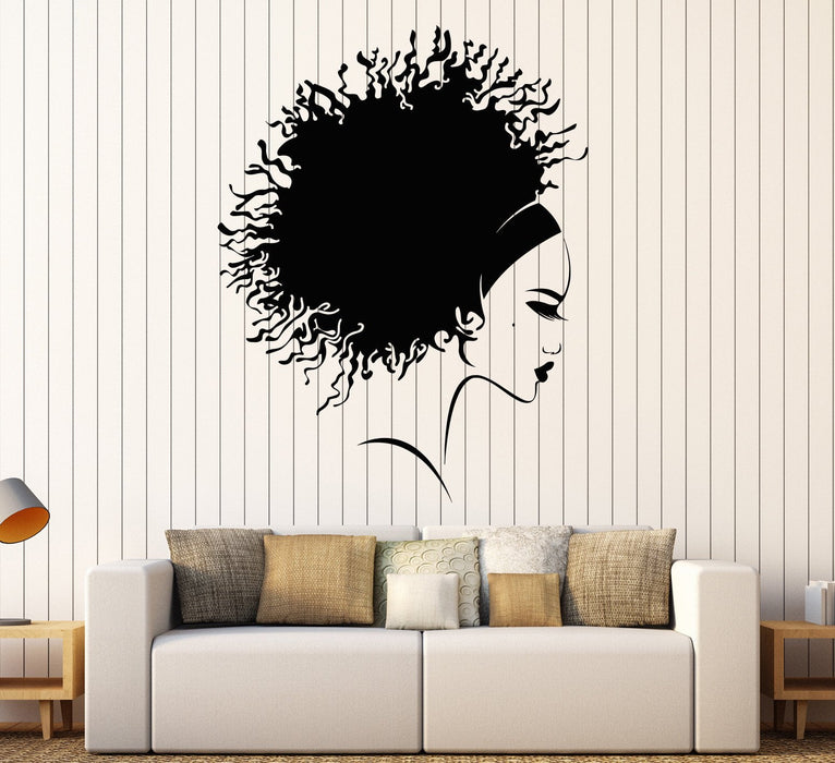 Vinyl Wall Decal Afro Hairstyle Beautiful Black Girl Hair Salon Stickers Unique Gift (1405ig)