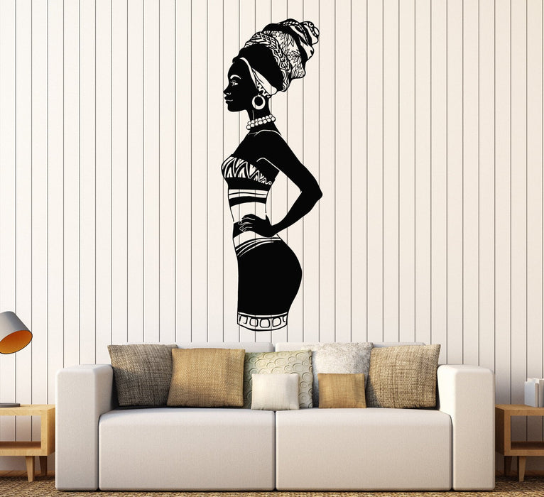 Vinyl Wall Decal African Woman Turban Black Lady Native Stickers Unique Gift (1507ig)