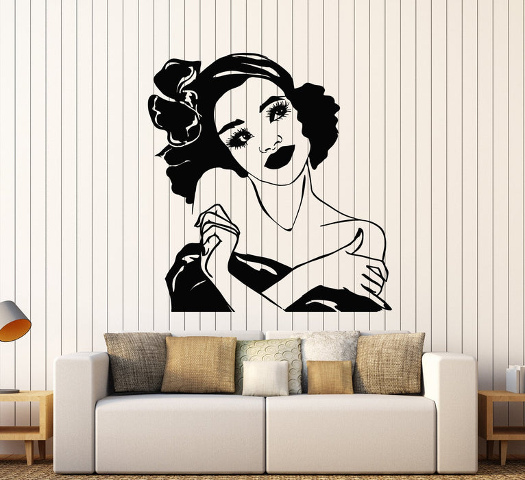 Vinyl Wall Decal African Girl Hairstyle Retro Woman Face Makeup Stickers (2210ig)