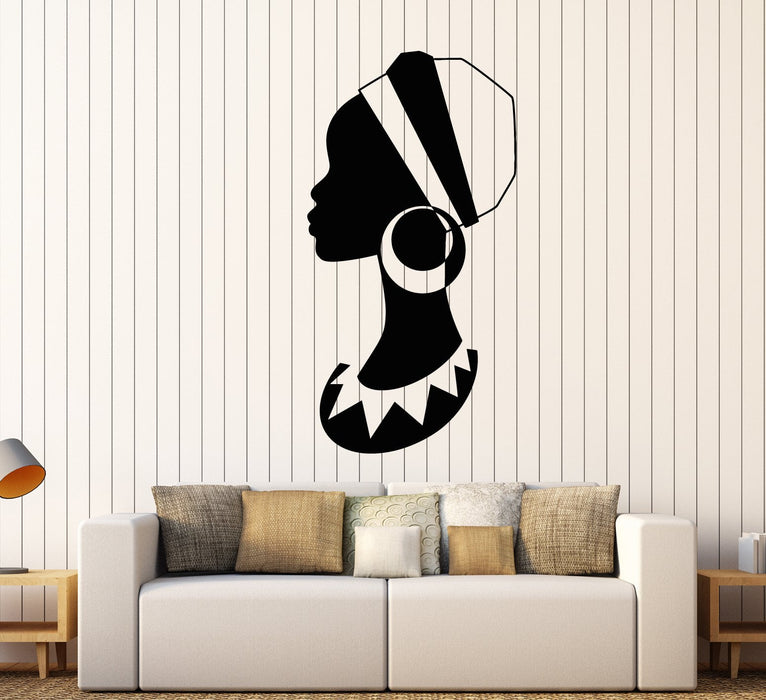 Vinyl Wall Decal African Girl Turban Native Black Woman Stickers (2252ig)