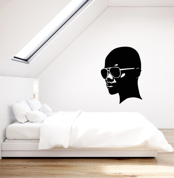 Vinyl Wall Decal African Girl Head In Sunglasses Black Lady Stickers (3707ig)