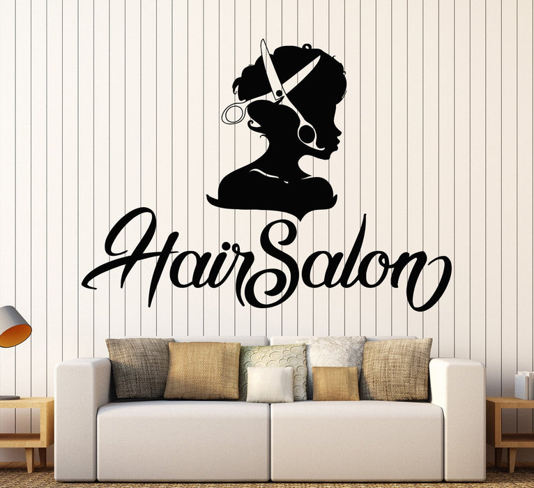 Vinyl Wall Decal Beauty Hair Salon Scissors African Woman Stickers Unique Gift (1304ig)