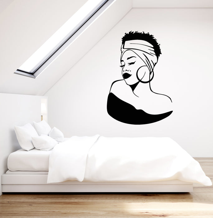 Vinyl Wall Decal African Beautiful Girl Hairstyle Face Stickers (3588ig)