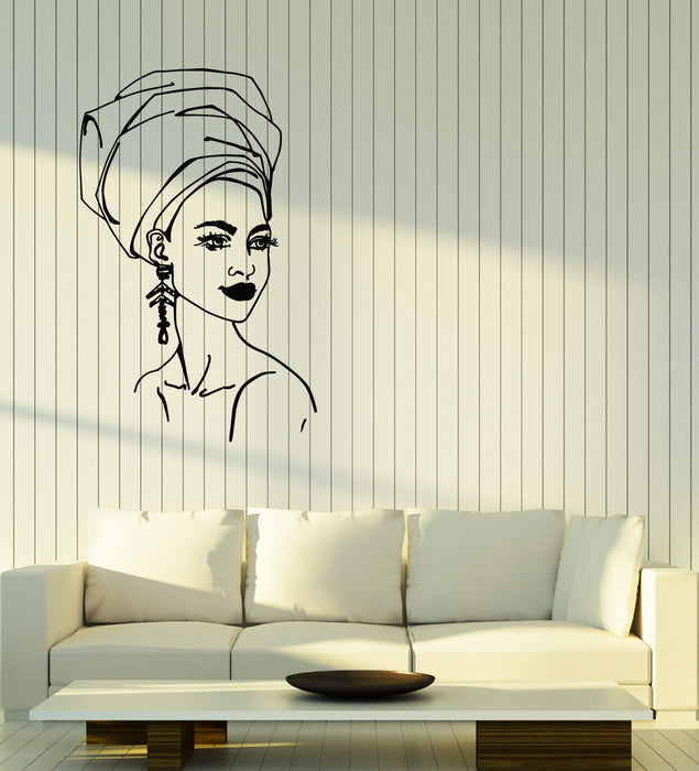 Vinyl Wall Decal African Girl Turban Native Ethnic Style Stickers (3695ig)