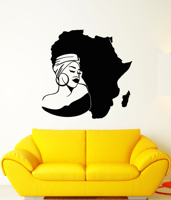 Vinyl Wall Decal Africa Continent Map African Girl Turban Stickers (3300ig)