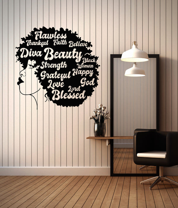 Vinyl Wall Decal African Girl Hairstyle Hair Salon Motivation Words Stickers (3969ig)