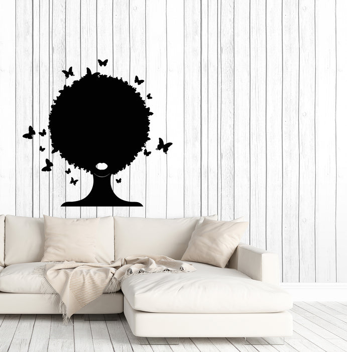 Vinyl Wall Decal African Hairstyle Girl Lips Butterflies Silhouette Stickers (3964ig)