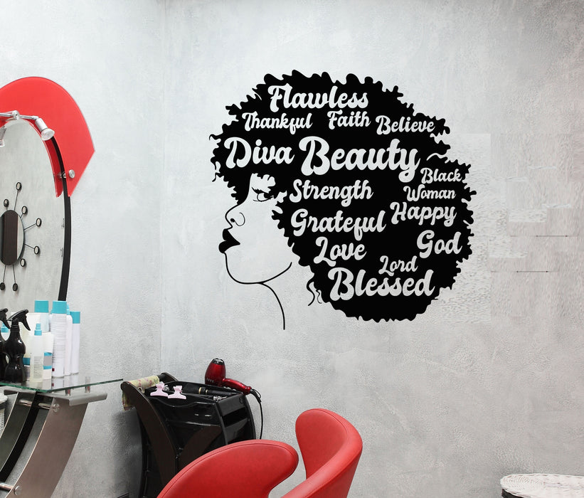Vinyl Wall Decal African Girl Hairstyle Hair Salon Motivation Words Stickers (3969ig)
