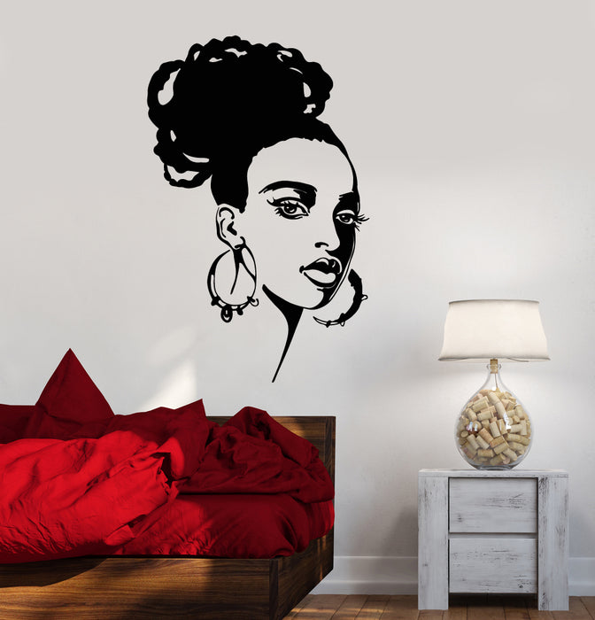 Vinyl Wall Decal Beautiful African Girl Face Fashion Model Beauty Salon Stickers (3400ig)