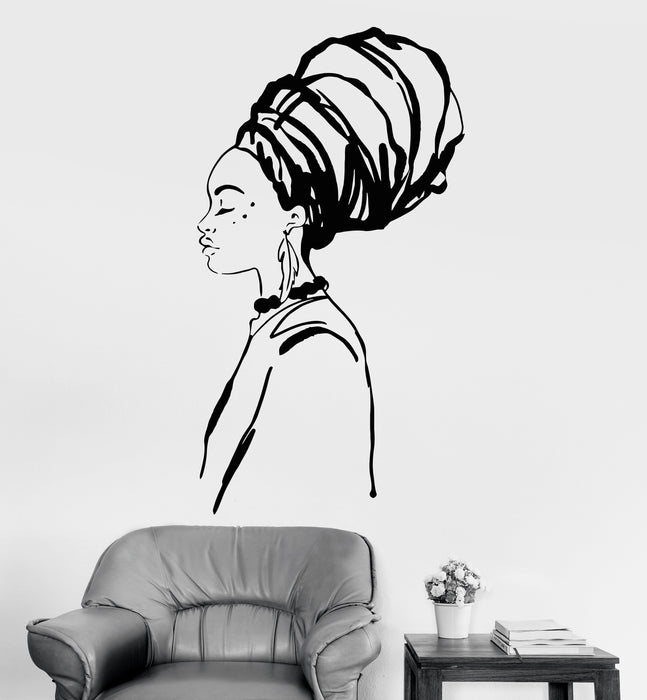 Vinyl Wall Decal African Girl Native Black Woman Turban Stickers Unique Gift (1370ig)