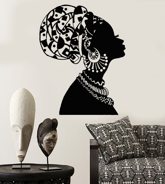 Vinyl Wall Decal African Girl Black Woman In Turban Native Stickers Unique Gift (1545ig)