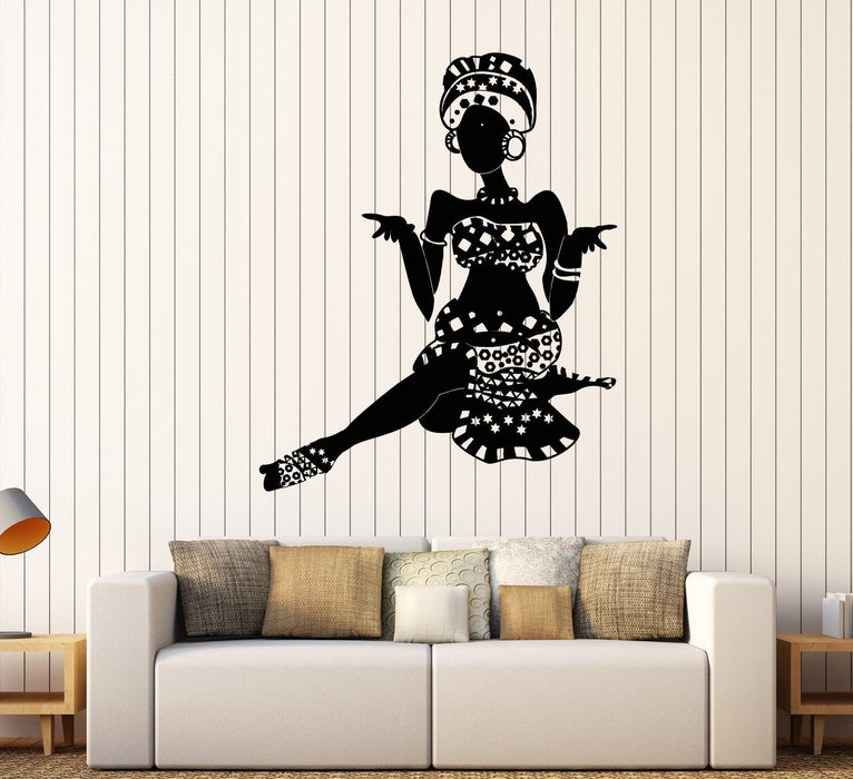 Vinyl Wall Decal African Woman Turban Native Black Girl Stickers Unique Gift (1824ig)