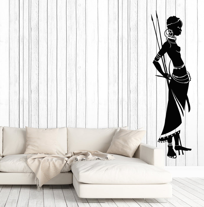 Vinyl Wall Decal Native African Women With Spear Ethnic Style Stickers (2680ig)